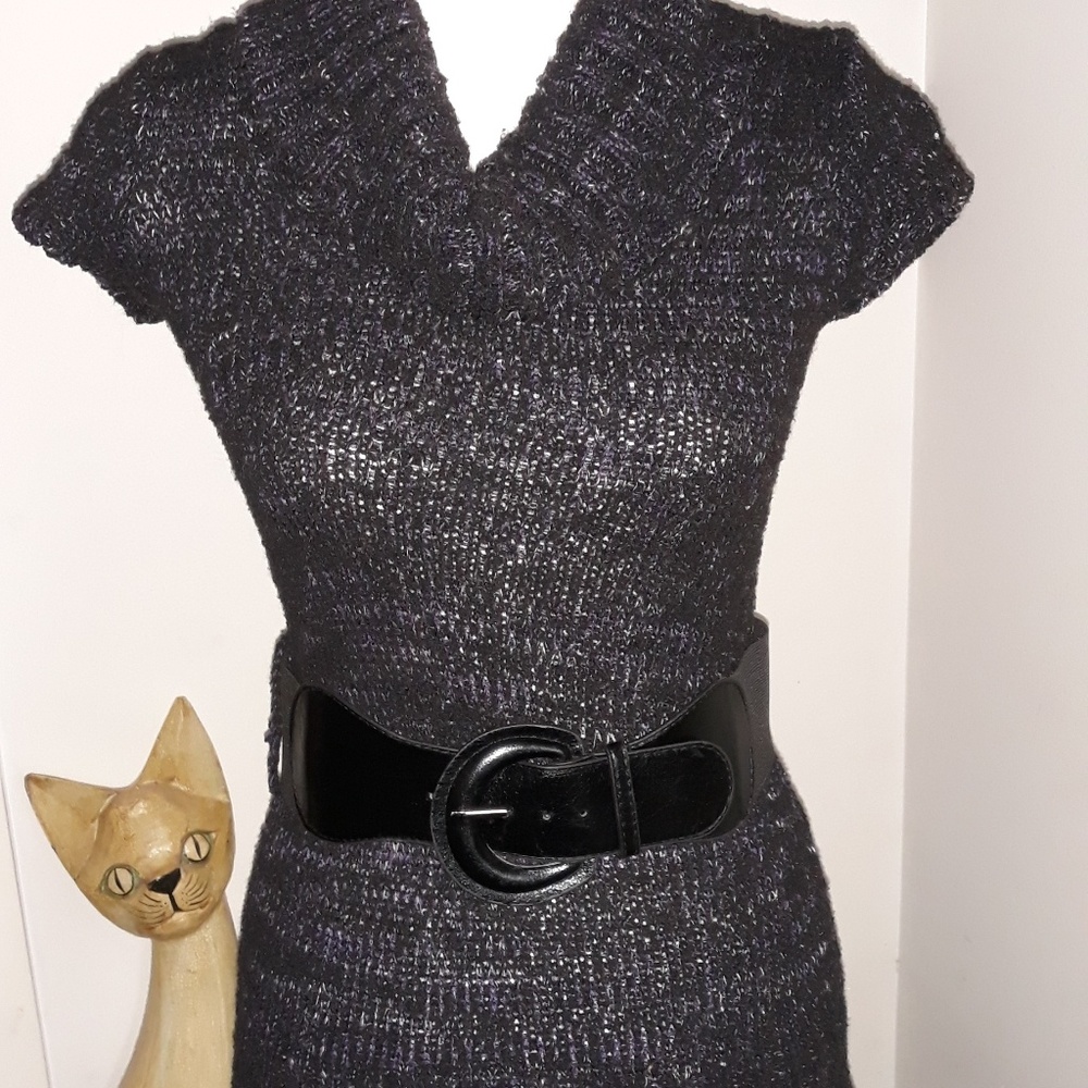 Charlotte Russe gray and purple short sleeve women's belted sweater